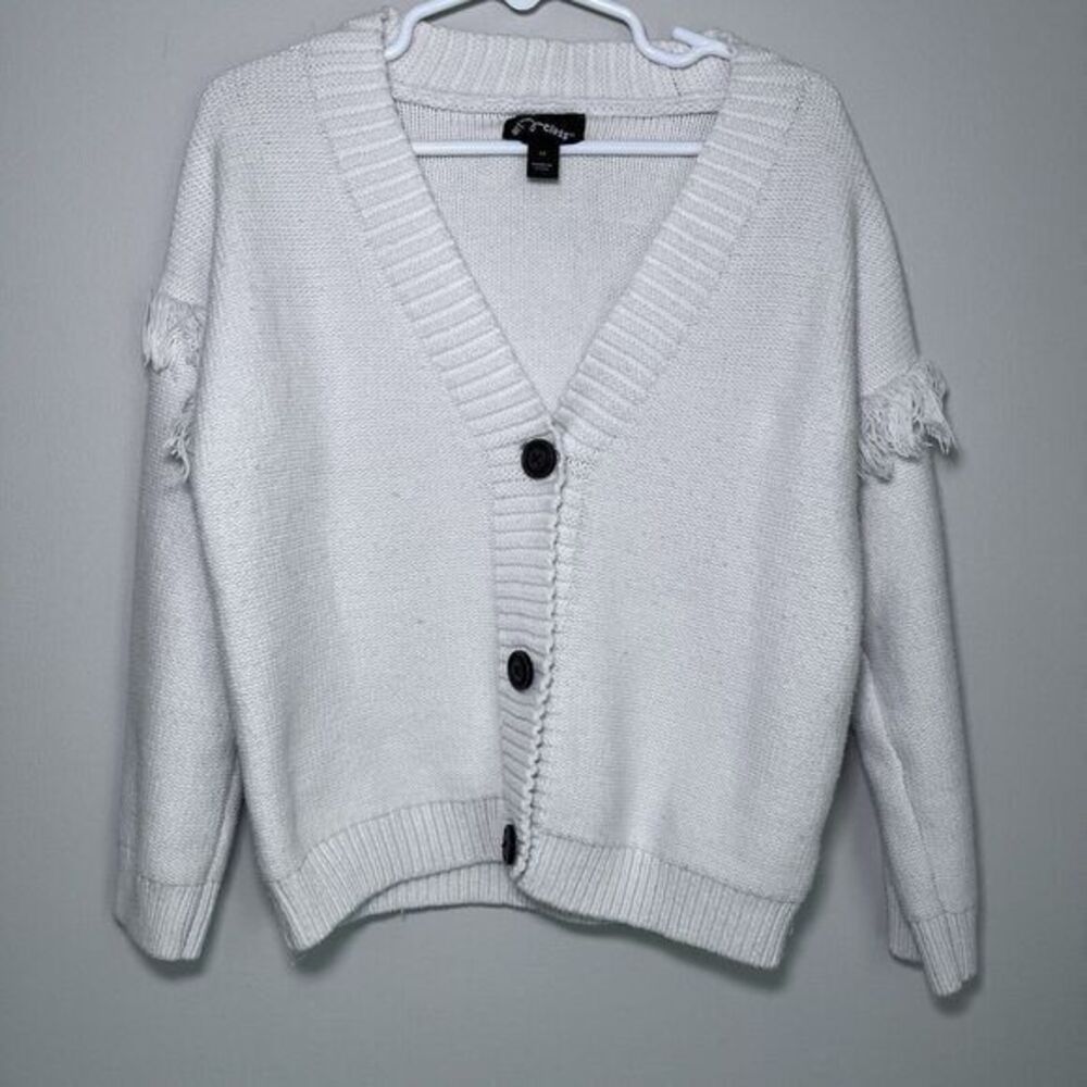 Art Class Girls White Cream Wide Chunky‎ Button Down Cardigan Fringe 5T Sweater